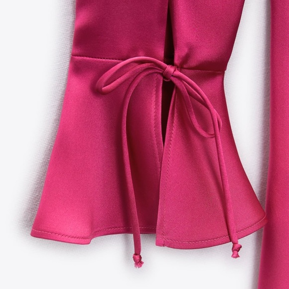 Zara ❤️ Bloggers Favorite Fuchsia Satin Effect Bow Detail Cut Out Mini Dress - Picture 12 of 12